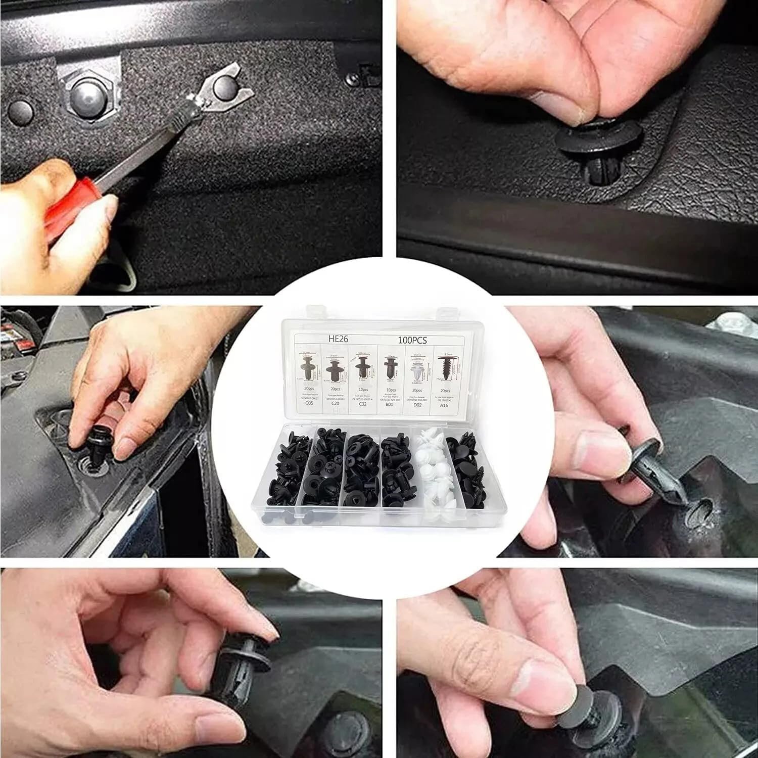 Kasiba Sale 100 PC Universal Car Bumper Clips Lock Kit, 6mm 7mm 8mm 9mm Push Clips with Trim Removal Tool, Durable Retainer Clips for Car Panels, Doors and Fenders - Image 2