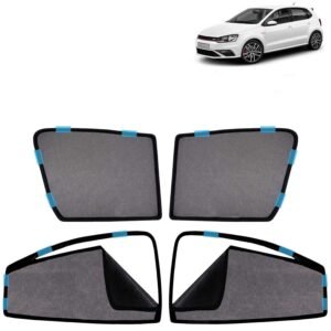 Car Sun Shade Curtains Only Compatible with Volkswagen Polo GT (2012 to 2022) | Front Window in Half Cut and Rear in Zipper (Magnetic) | UV & Heat Protection | Pack of 4 Pcs