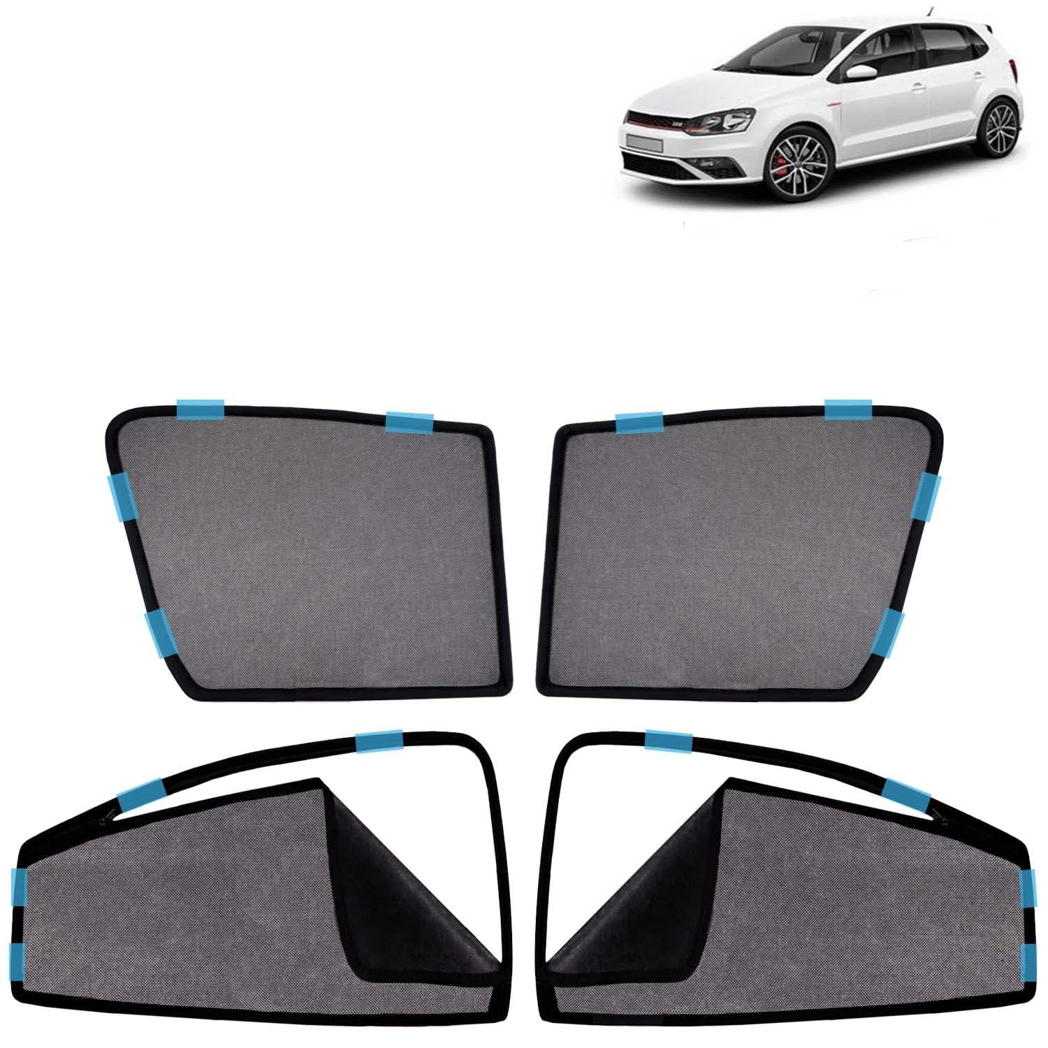 Car Sun Shade Curtains Only Compatible with Volkswagen Polo GT (2012 to 2022) | Front Window in Half Cut and Rear in Zipper (Magnetic) | UV & Heat Protection | Pack of 4 Pcs