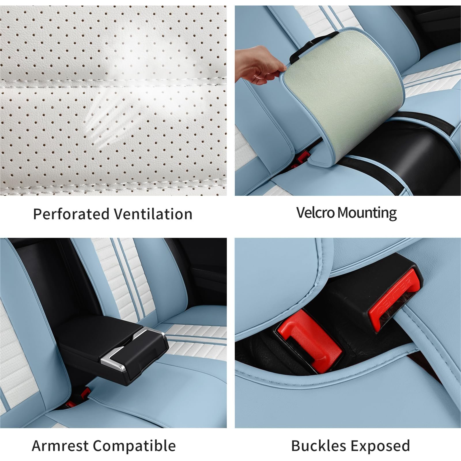 Car Seat Covers Full Set Leather, Luxury Universal Automotive Vehicle Seat Cover for Cars SUV Pick-up Trucks, Heavy Duty Waterproof Seat Protector Blue Car Accessories Interior,Blue and White - Image 7