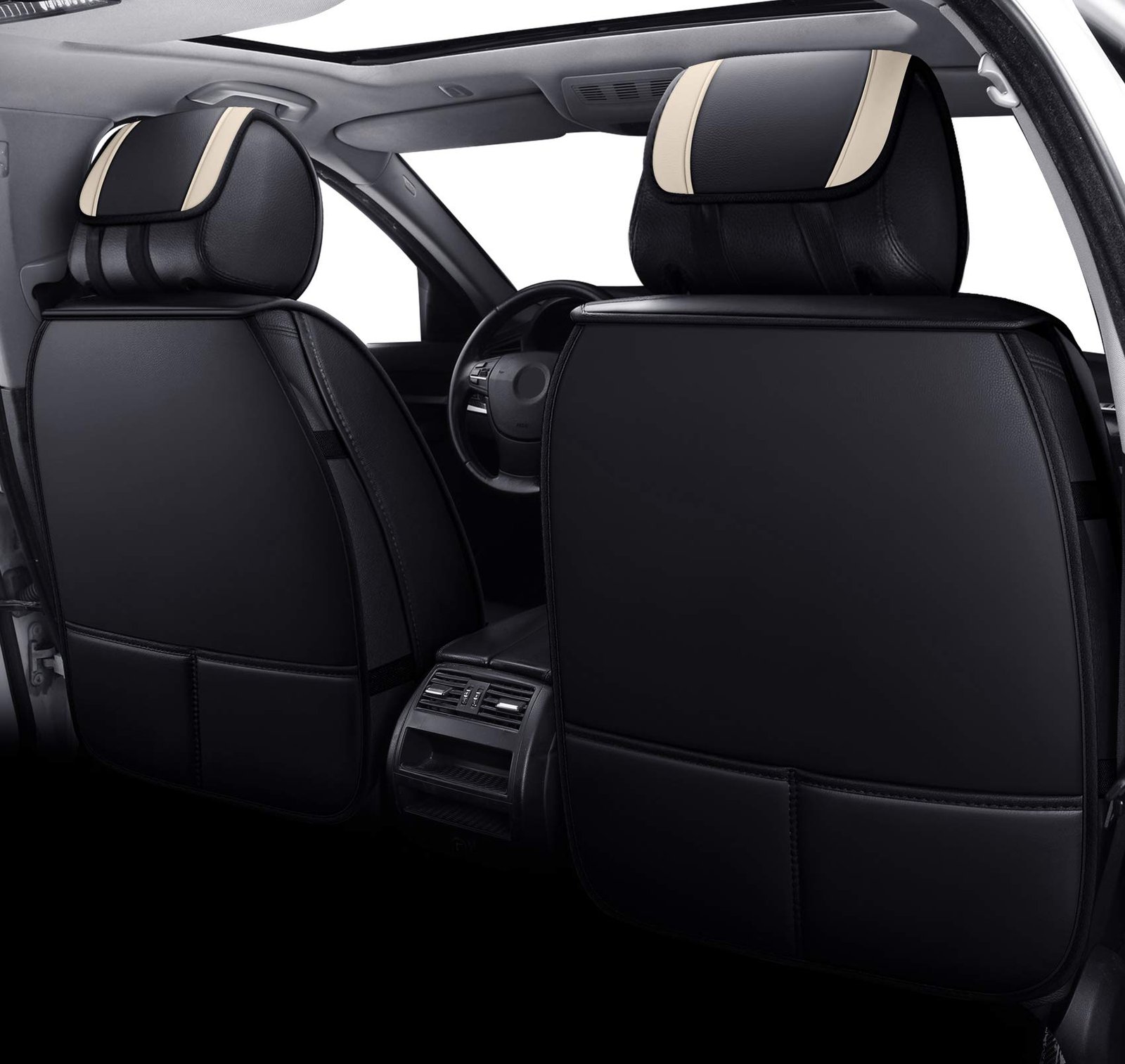 Full Set Seat Covers for Women Leather Protector, Black-Beige - Image 2