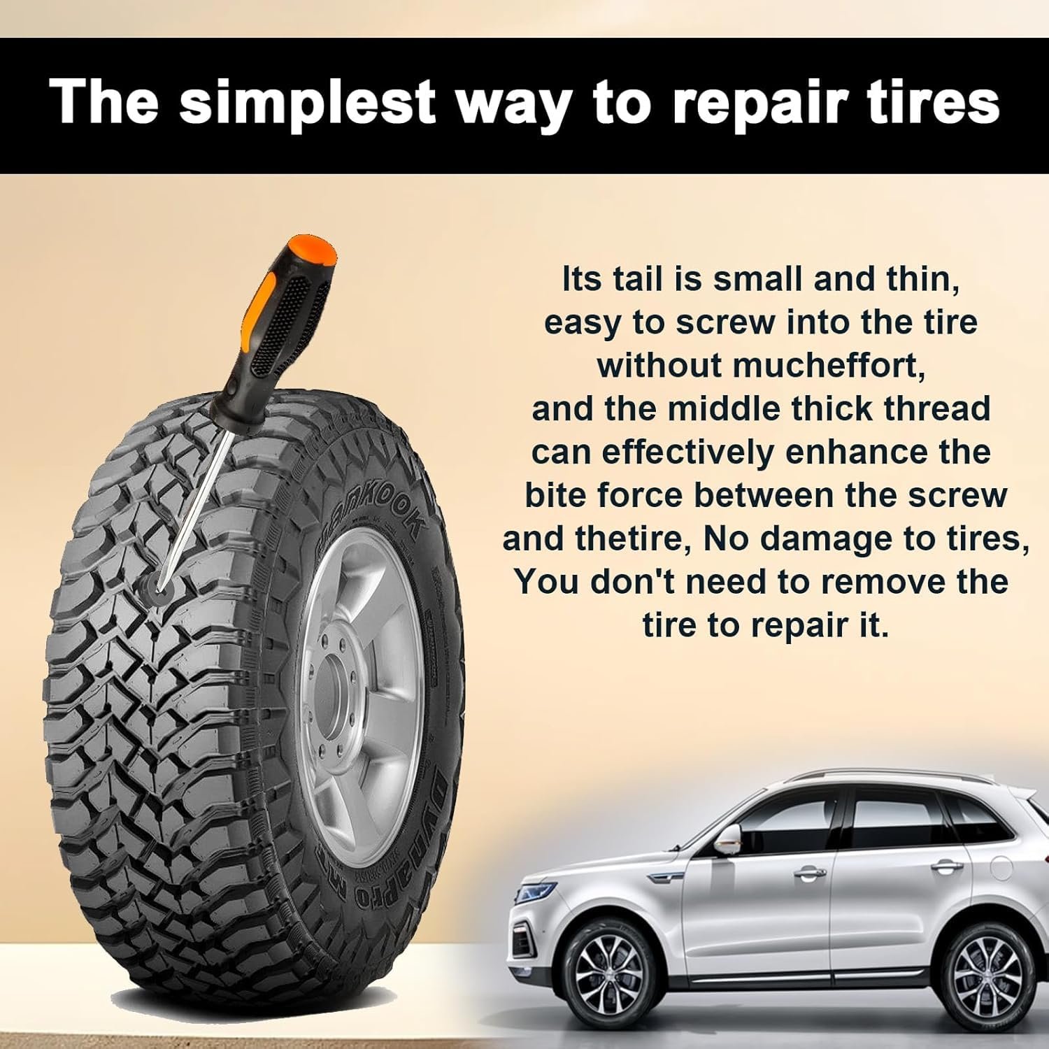 10 Pcs Tyre Repair Rubber Nails,Car Puncture Repair Kit,Tubeless Tyre,Universal Tire Repair Fast Repair Nail for Auto Car,Motorcycle,Truck,Tractor Rubber Screws for Tires Quick Puncture Repair Black - Image 6