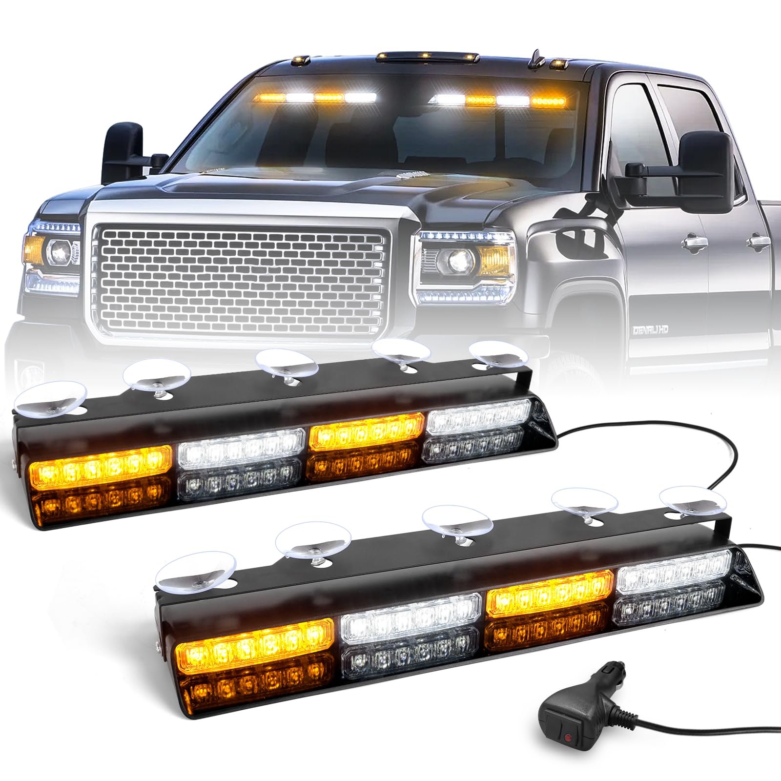 2x16.8 inch Dash Strobe Lights, 48 LED Visor Light Bars