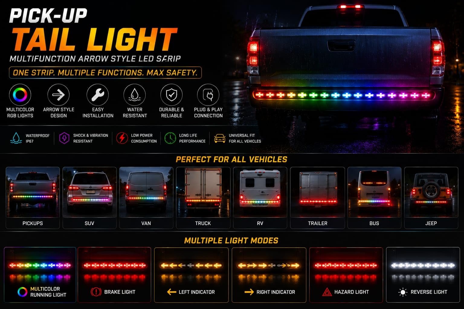 Multicolour LED Tail Light Strip for Car, Pickup and Truck - Image 8