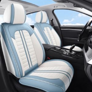 Car Seat Covers Full Set Leather, Luxury Universal Automotive Vehicle Seat Cover for Cars SUV Pick-up Trucks, Heavy Duty Waterproof Seat Protector Blue Car Accessories Interior,Blue and White