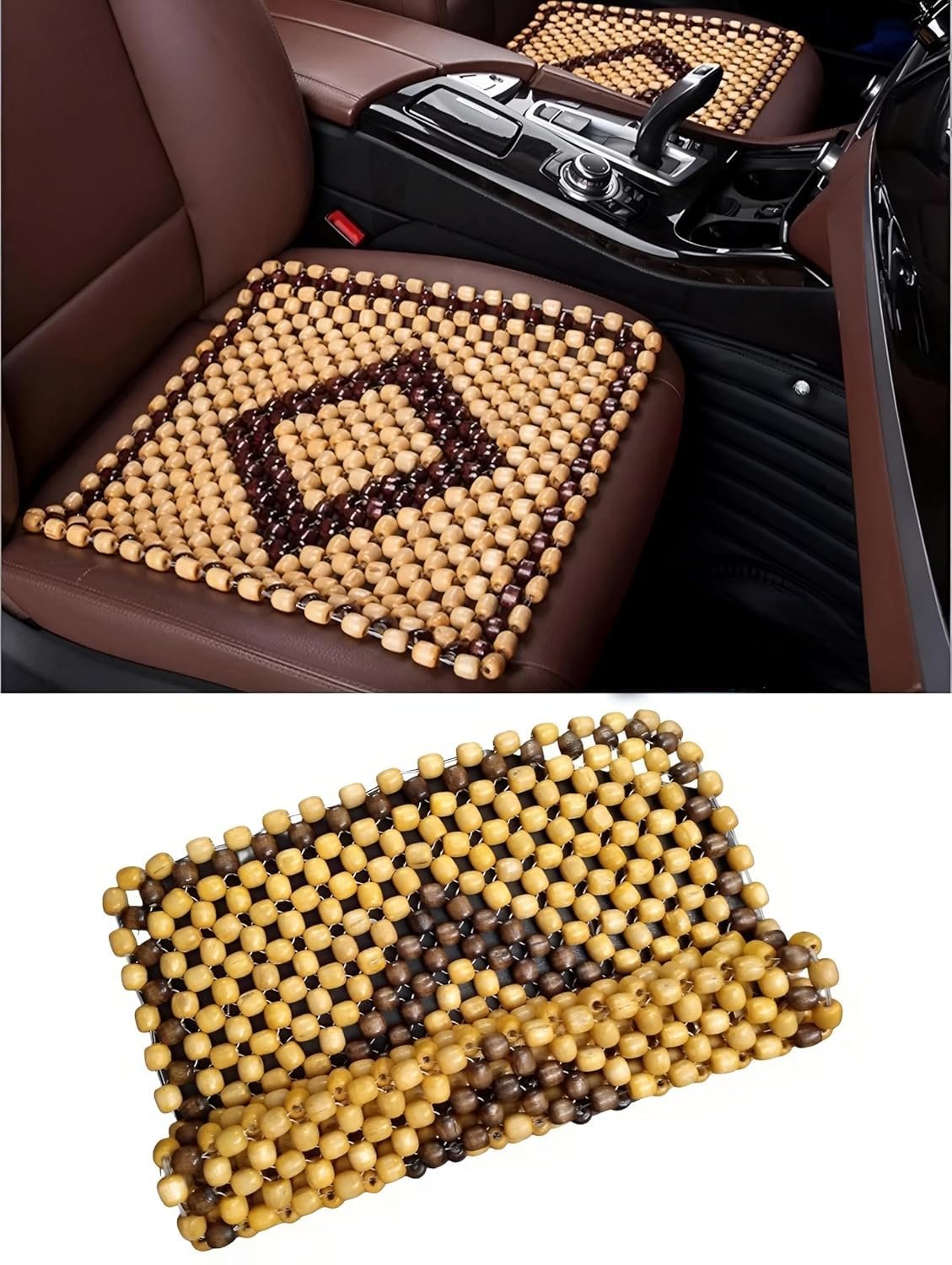 Wooden Bead Car Seat Cover 40 x 40 CM – Breathable & Massage Cushion for Car, Office & Home Seats, Back & Seat Support, (Gold) - Image 2
