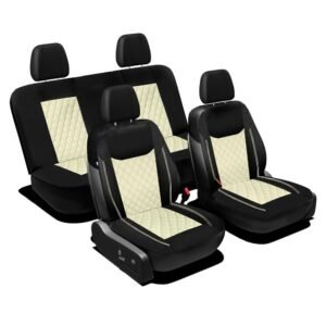 Universal Fit Ultra Modern Quilted Leatherette Seat Covers Full Set - Beige