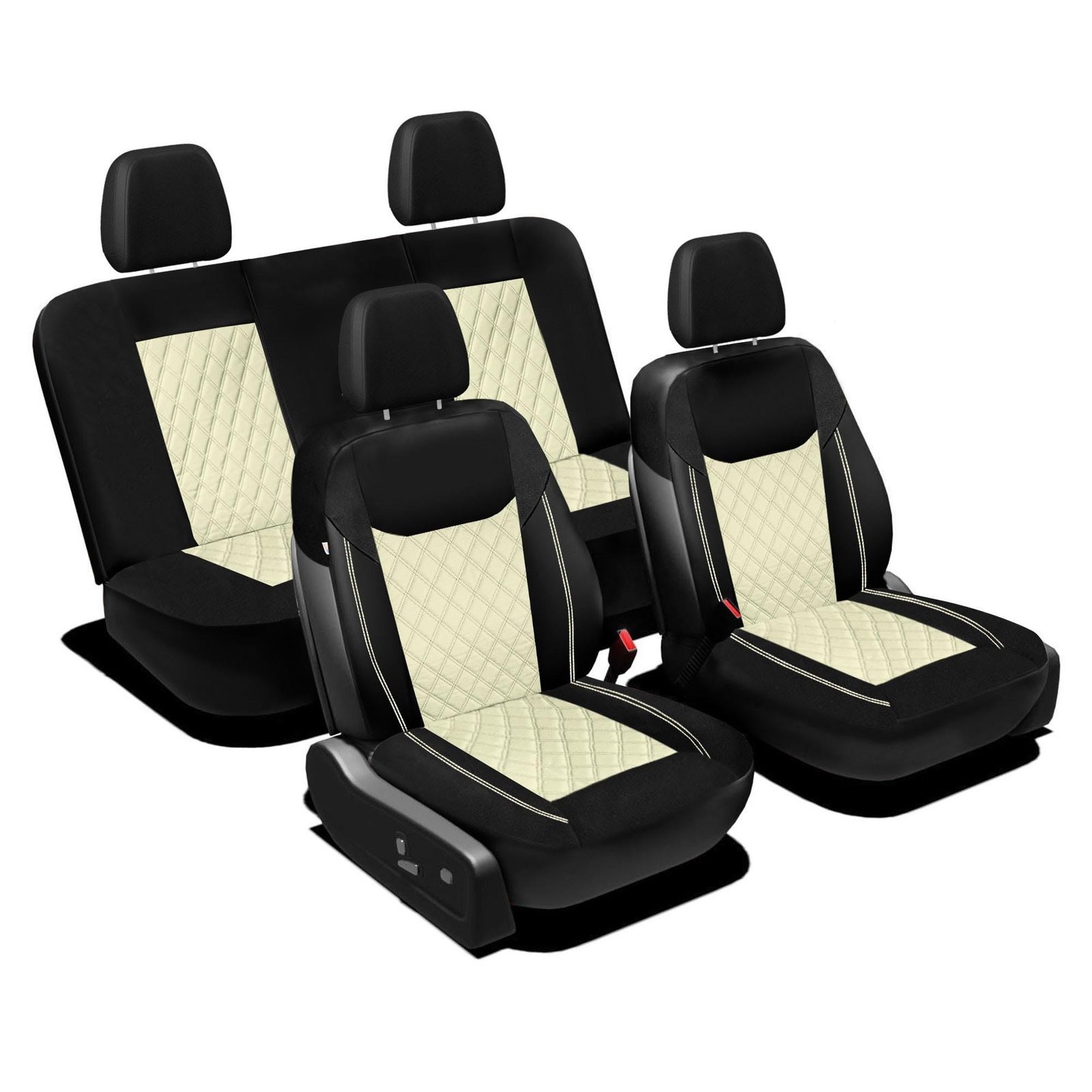 Universal Fit Ultra Modern Quilted Leatherette Seat Covers Full Set - Beige