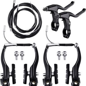 Complete Cycle Brake Set - Front and Rear V Breaks with Pads, Brake Lever, and Cables | Compitable with Hybrid, Racer and Mountain Bikes (Compete Brake Set)
