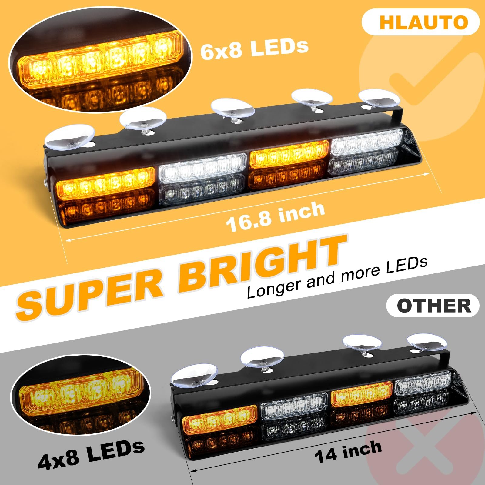 2x16.8 inch Dash Strobe Lights, 48 LED Visor Light Bars - Image 2