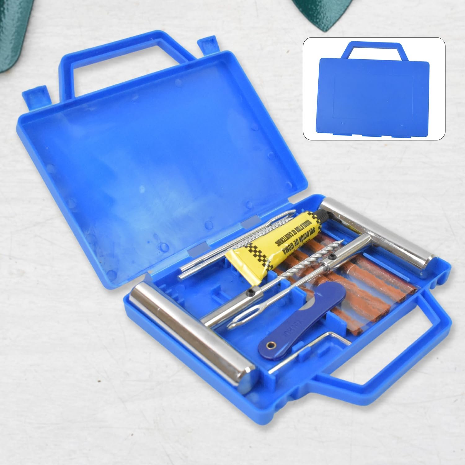 Portable Tire Repair Kit Tyre Repairing Tool Set with Box for Automobiles/Motorcycles/Electric Vehicles, Anti-Rust/Durable (13 Pcs Set) - Image 5