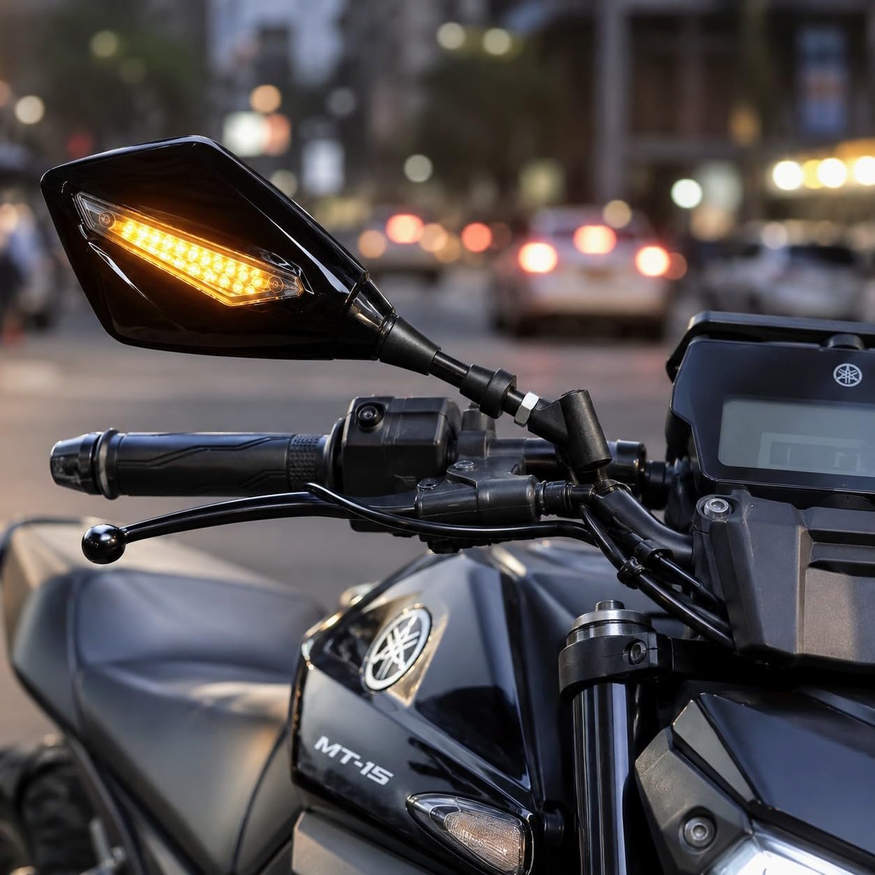 Universal Motorcycle Rear View Mirror Set with Integrated LED Turn Indicators, Angular Black Bike Side Mirrors with Clear Glass, Wired 8mm/10mm Threaded Mount, Left & Right Set of 2 - Image 2