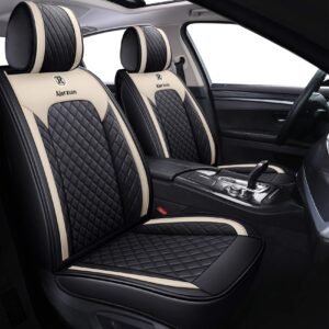 Full Set Seat Covers for Women Leather Protector, Black-Beige