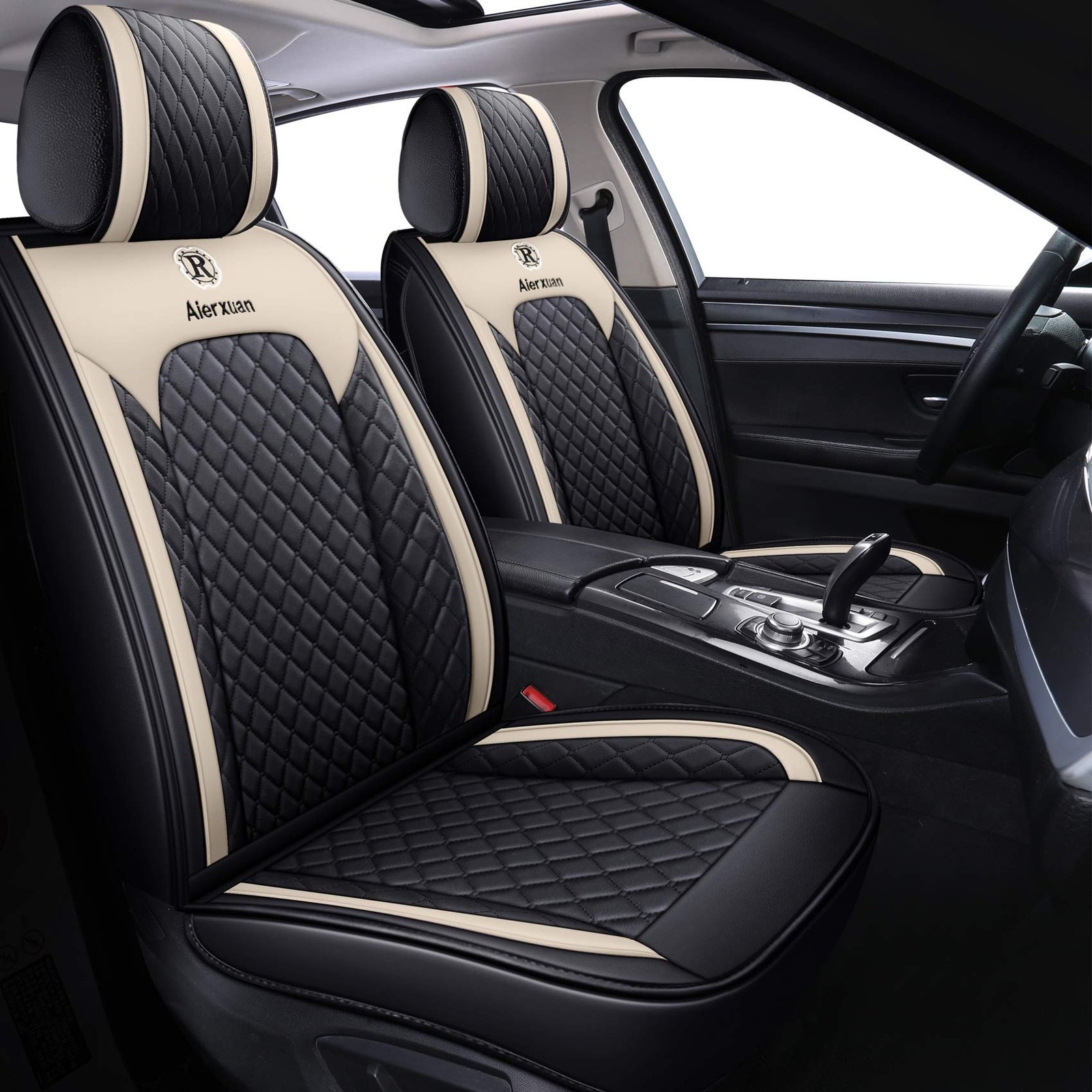 Full Set Seat Covers for Women Leather Protector, Black-Beige