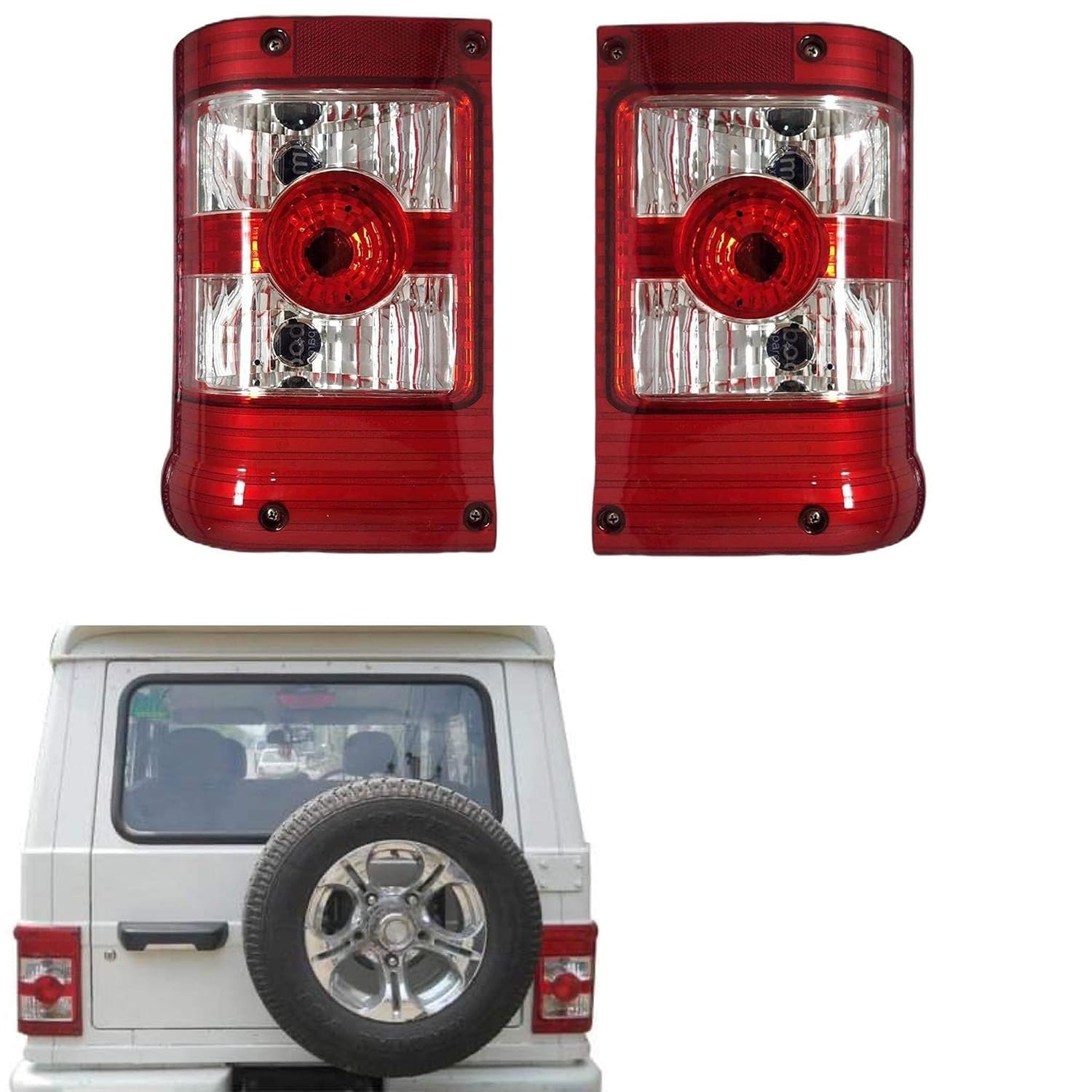 Tail Light/Back Light Assembly for Mahindra Bolero Type 2 (2007–Present) – White, Right & Left Side Pair