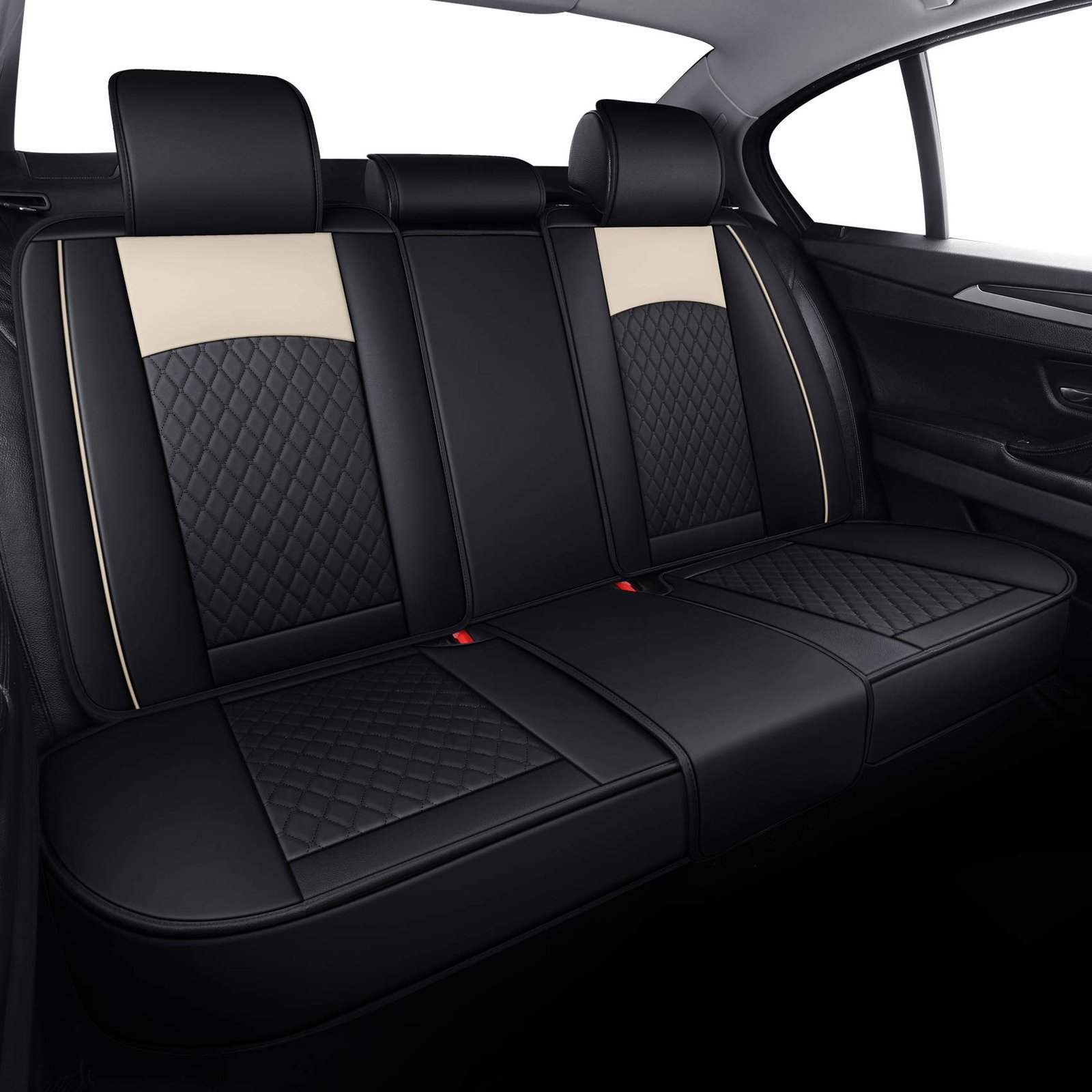 Full Set Seat Covers for Women Leather Protector, Black-Beige - Image 3