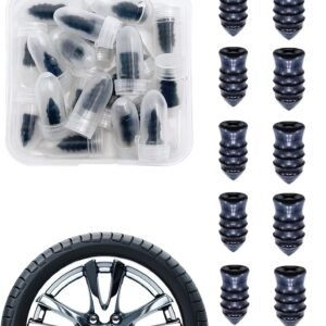 10 Pcs Tyre Repair Rubber Nails,Car Puncture Repair Kit,Tubeless Tyre,Universal Tire Repair Fast Repair Nail for Auto Car,Motorcycle,Truck,Tractor Rubber Screws for Tires Quick Puncture Repair Black