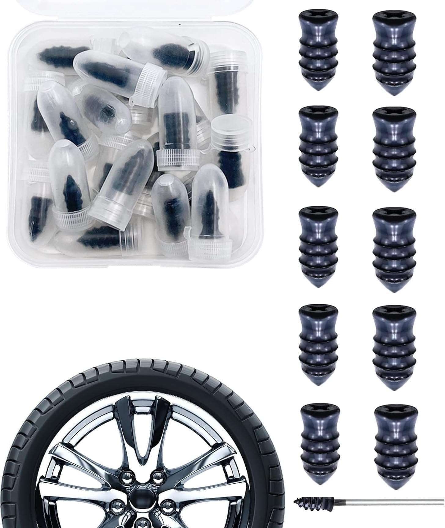 10 Pcs Tyre Repair Rubber Nails,Car Puncture Repair Kit,Tubeless Tyre,Universal Tire Repair Fast Repair Nail for Auto Car,Motorcycle,Truck,Tractor Rubber Screws for Tires Quick Puncture Repair Black