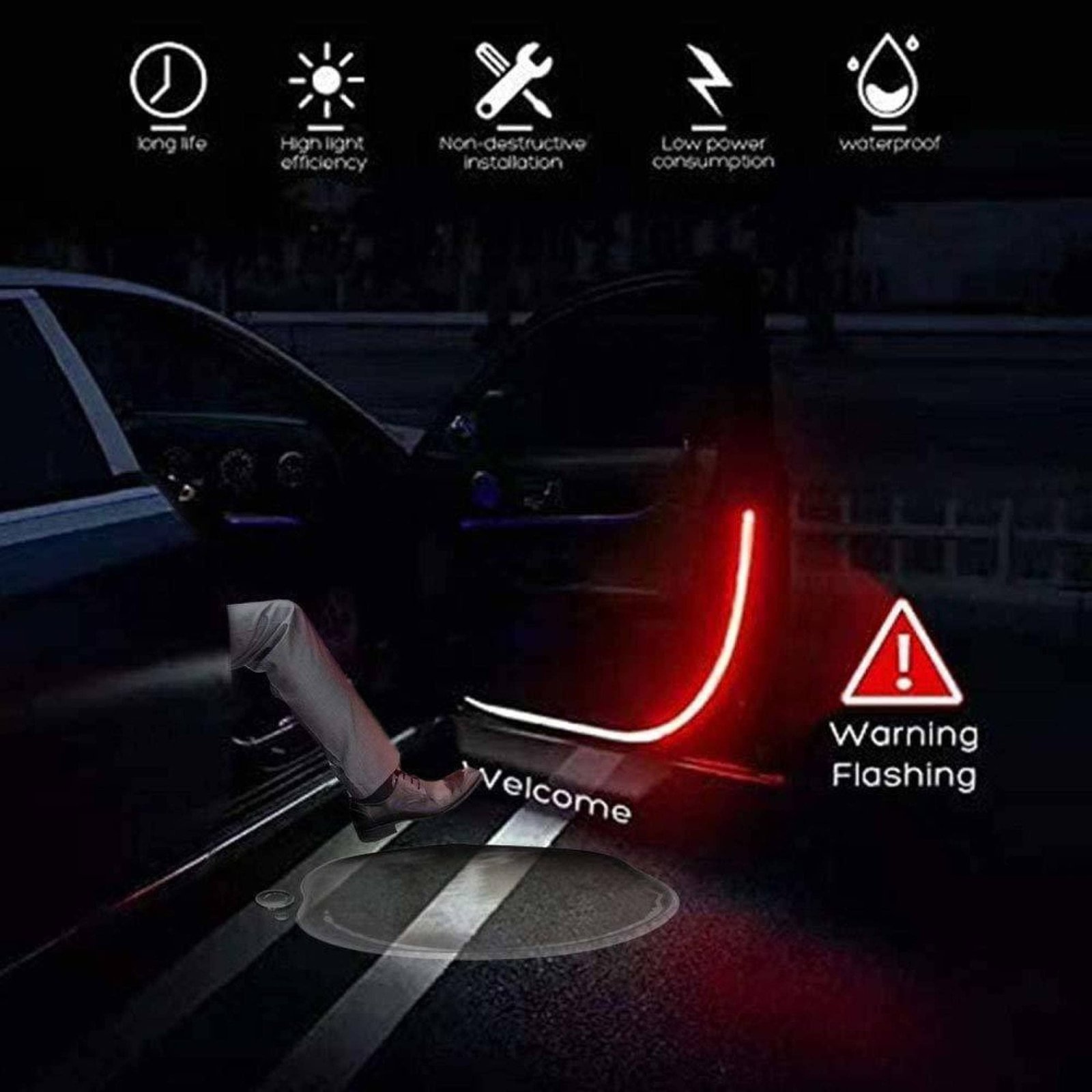 2PCS Car Door Opening Warning Lights 144 LED Strobe Flashing Signal Anti Rear-end Collision Safety Streamer Strip Lamps welcome Flash light (RED& WHITE) - Image 5
