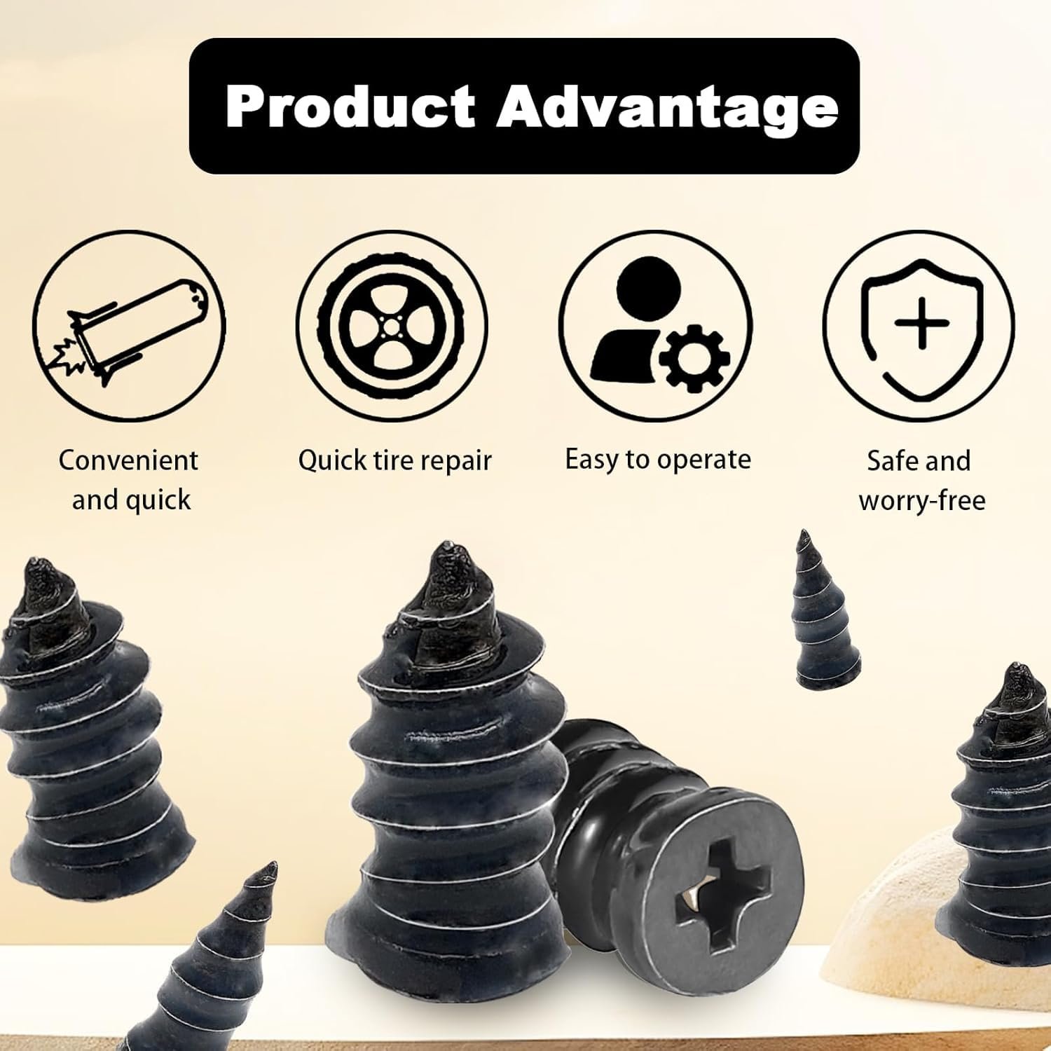 10 Pcs Tyre Repair Rubber Nails,Car Puncture Repair Kit,Tubeless Tyre,Universal Tire Repair Fast Repair Nail for Auto Car,Motorcycle,Truck,Tractor Rubber Screws for Tires Quick Puncture Repair Black - Image 2