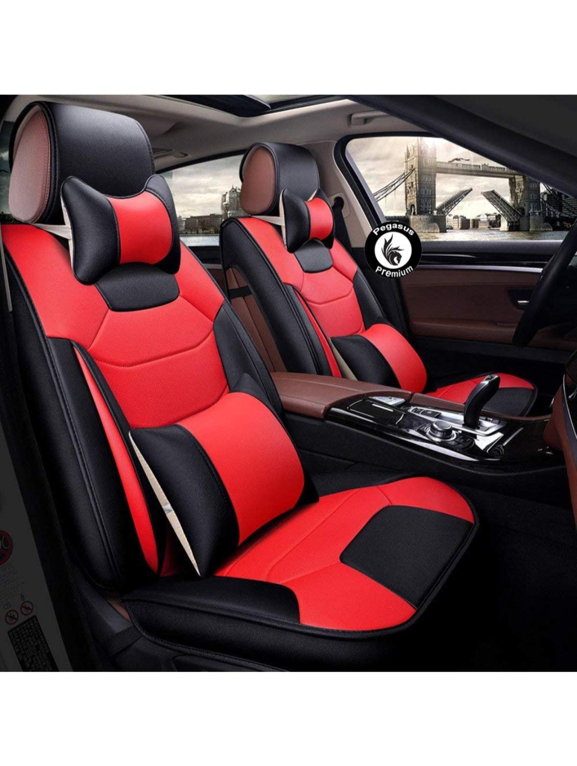Pegasus PremiumPremium PU Leather Car Seat Cover Red-Black for Volkswagen Polo
