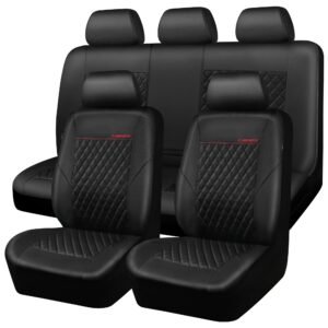 Quilting Faux Leather Seat Covers Full Set, Waterproof Black