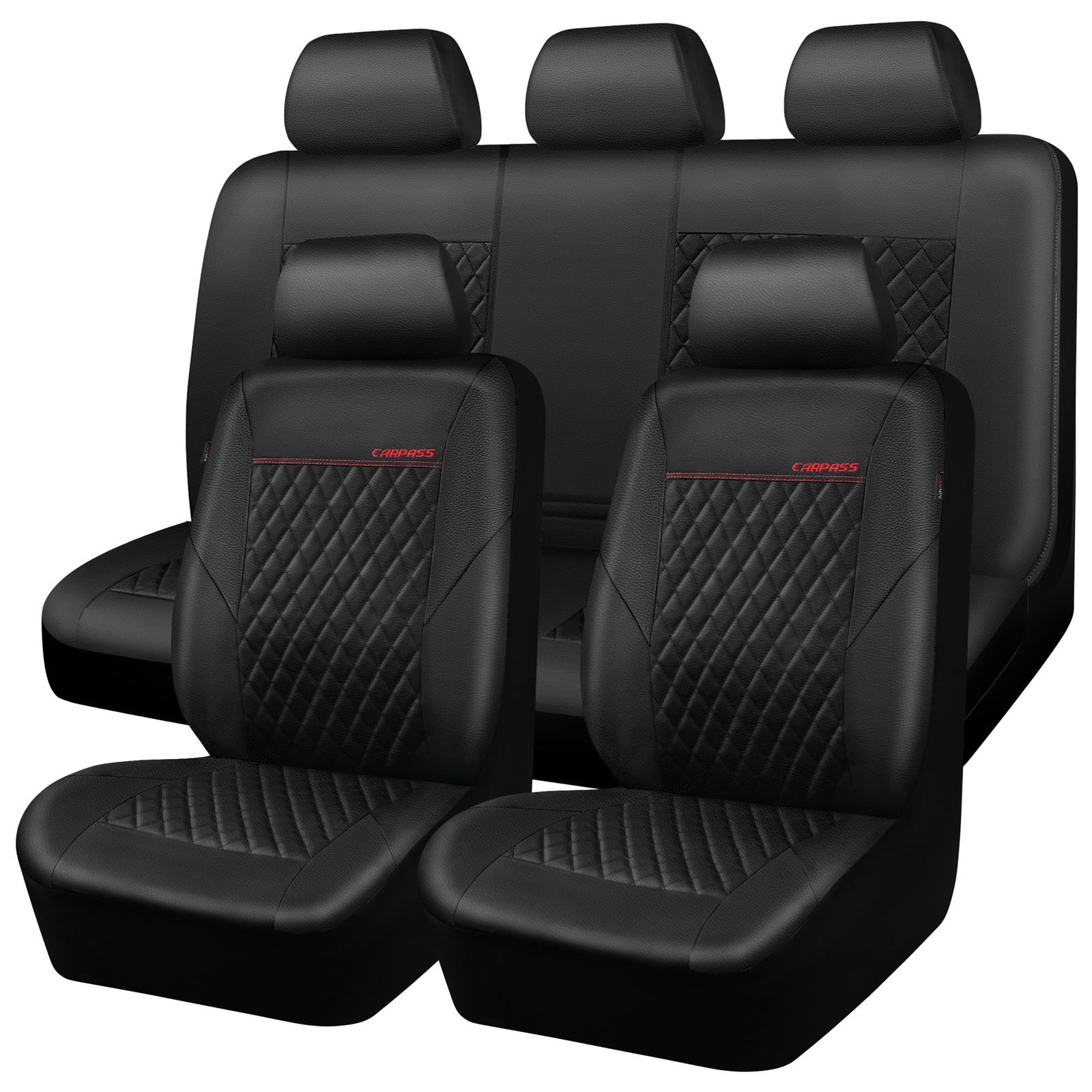 Quilting Faux Leather Seat Covers Full Set, Waterproof Black