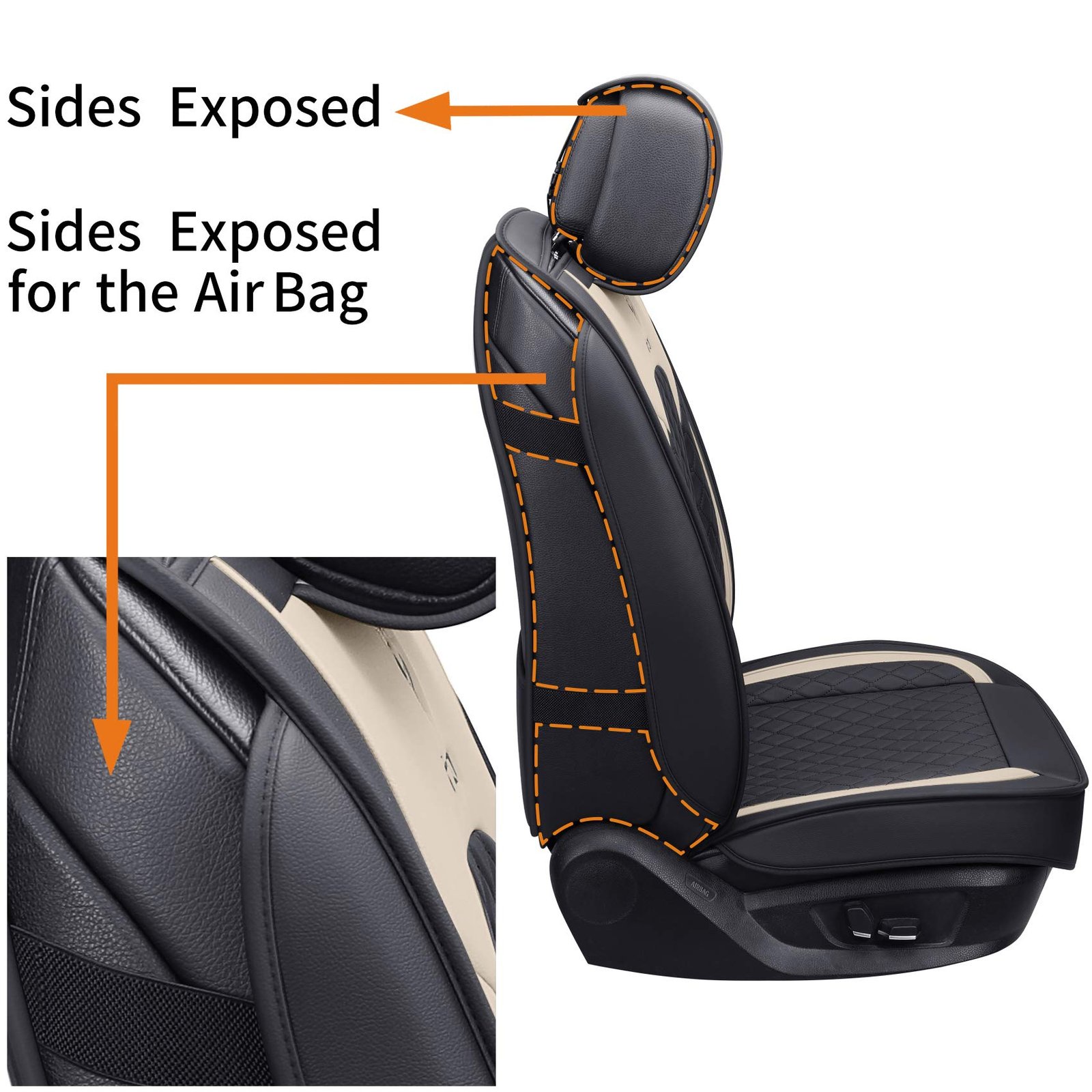 Full Set Seat Covers for Women Leather Protector, Black-Beige - Image 5