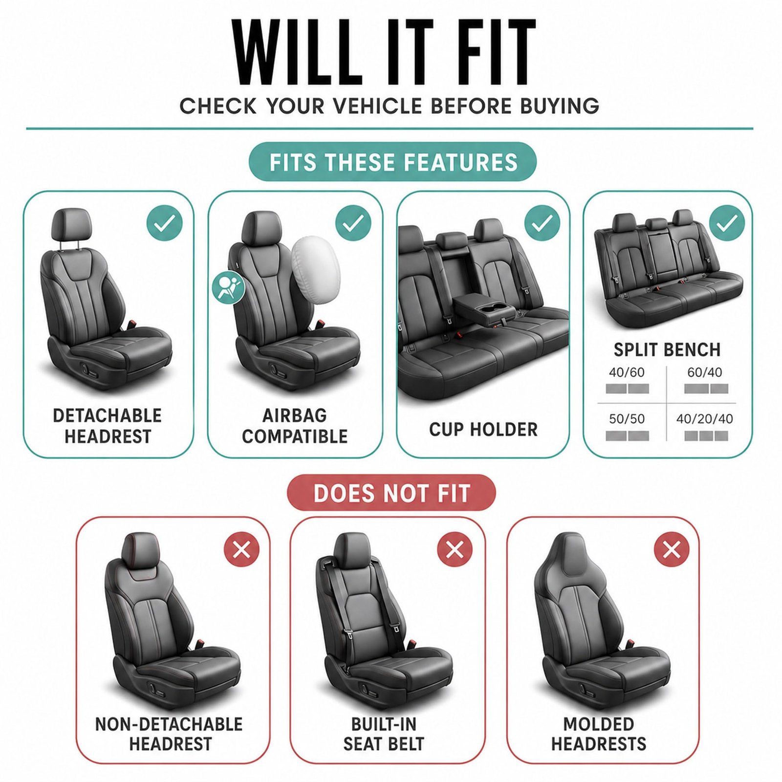 Car Seat Covers Full Set Premium Cloth - Universal Fit,Automotive Seat Cover,Low Back Front Seat Covers,Airbag Compatible,Split Bench Rear Seat,Washable Seat Cover for SUV,Sedan Red - Image 2