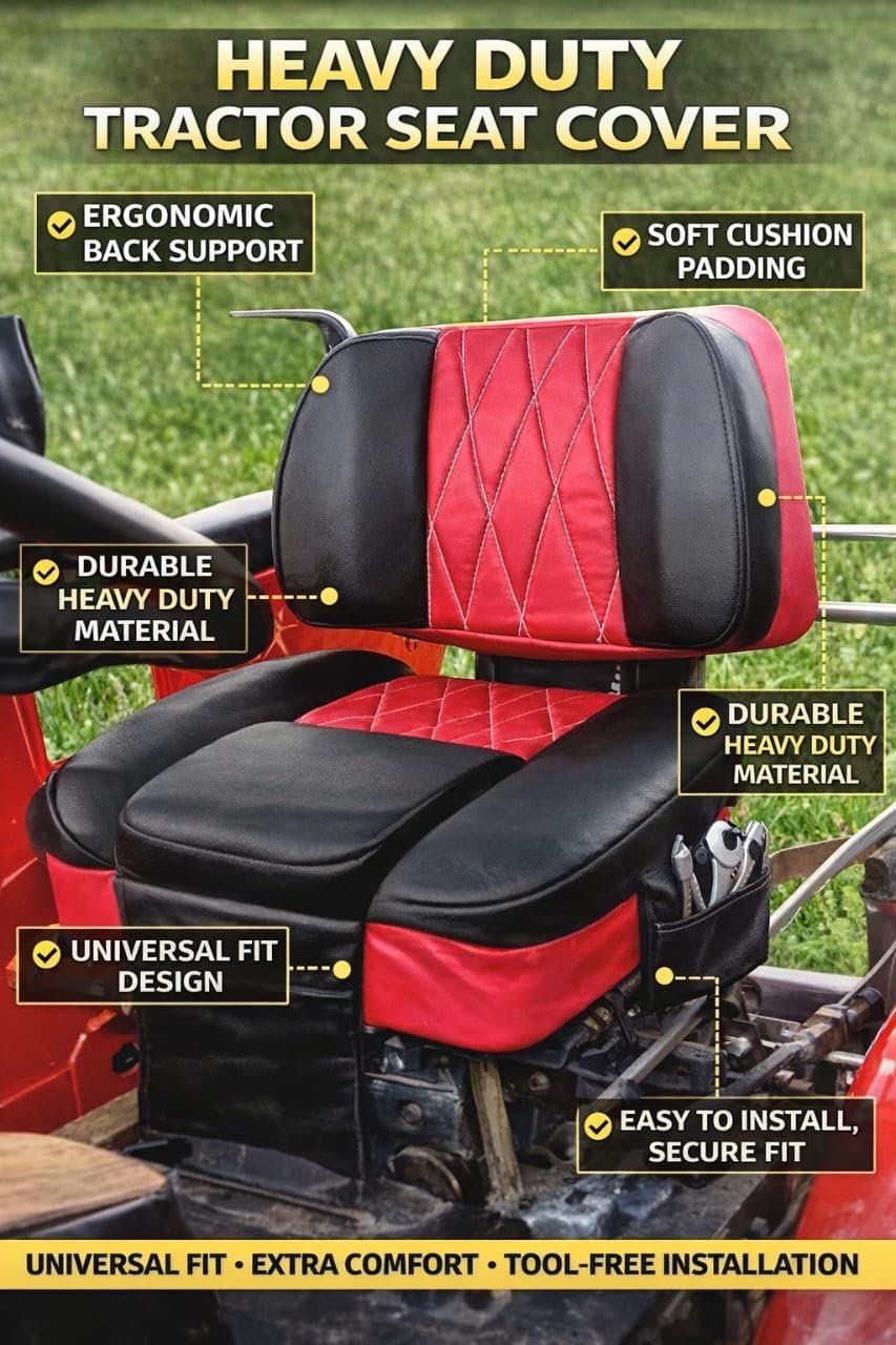 Luxury Diamond-Stitched Seat Cover, Red and Black, Premium PU Leather, Quilted Design, Padded Comfort, Universal Fit for Lawn Mower or Tractor - Image 2