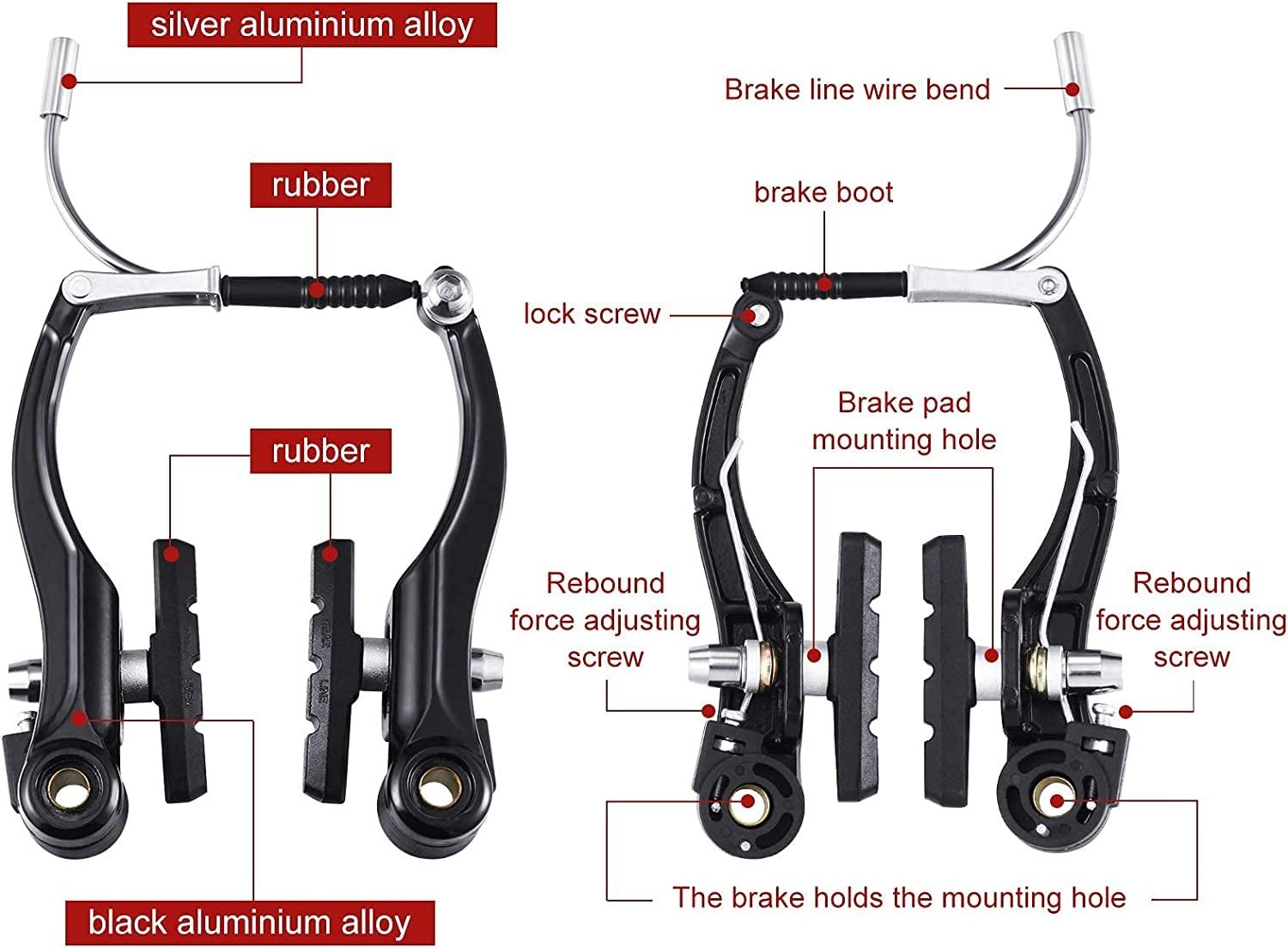 Complete Cycle Brake Set - Front and Rear V Breaks with Pads, Brake Lever, and Cables | Compitable with Hybrid, Racer and Mountain Bikes (Compete Brake Set) - Image 3