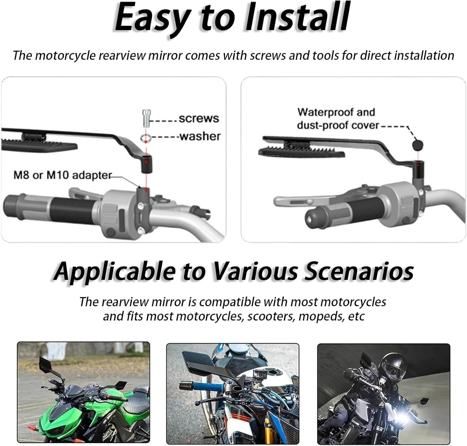 Motorcycle Chrome Mirrors Set Adjustable Rotating Rear View Flip Mirror Stealth Wind Wing Side MIrror compatible with Bullet 350 New (Pack of 2) - Image 5