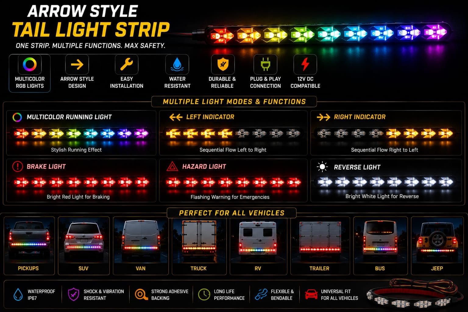 Multicolour LED Tail Light Strip for Car, Pickup and Truck - Image 9