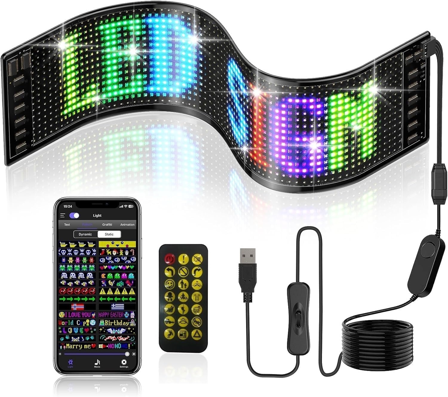 14''x4'' Pre-Made Animations & Customizable Text Led Sticker Car Window, Bluetooth APP Control Scrolling, Custom, Flexible Led Matrix Panel for Car Store Hotel (Size - 35 * 10 cm) (14 x 4 inch)