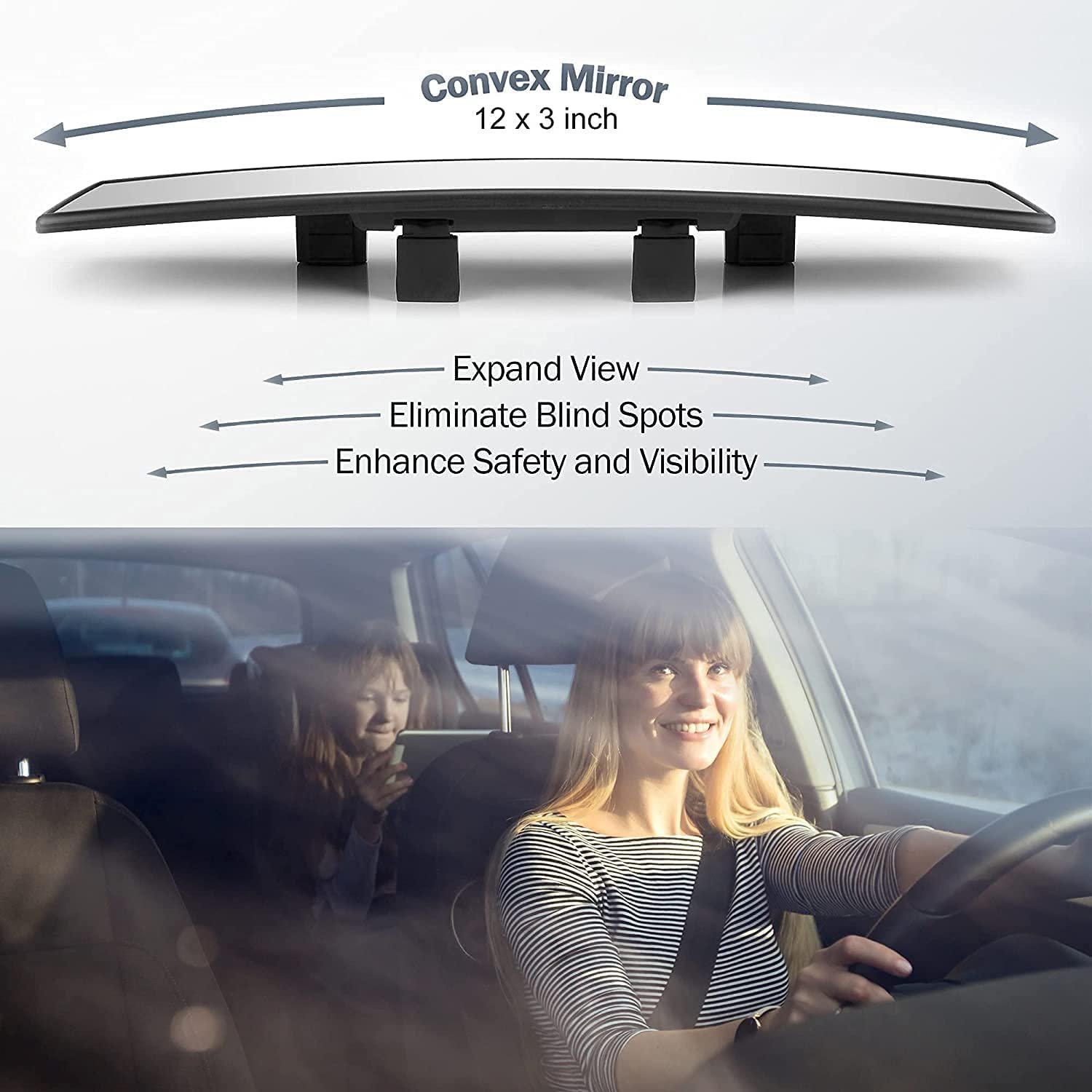 Dependable Direct Universal Interior Clip On Wide Angle Panoramic Rear View Mirror for use in Car, SUV, Truck (Clear Tint, 12 Inch) - Image 3