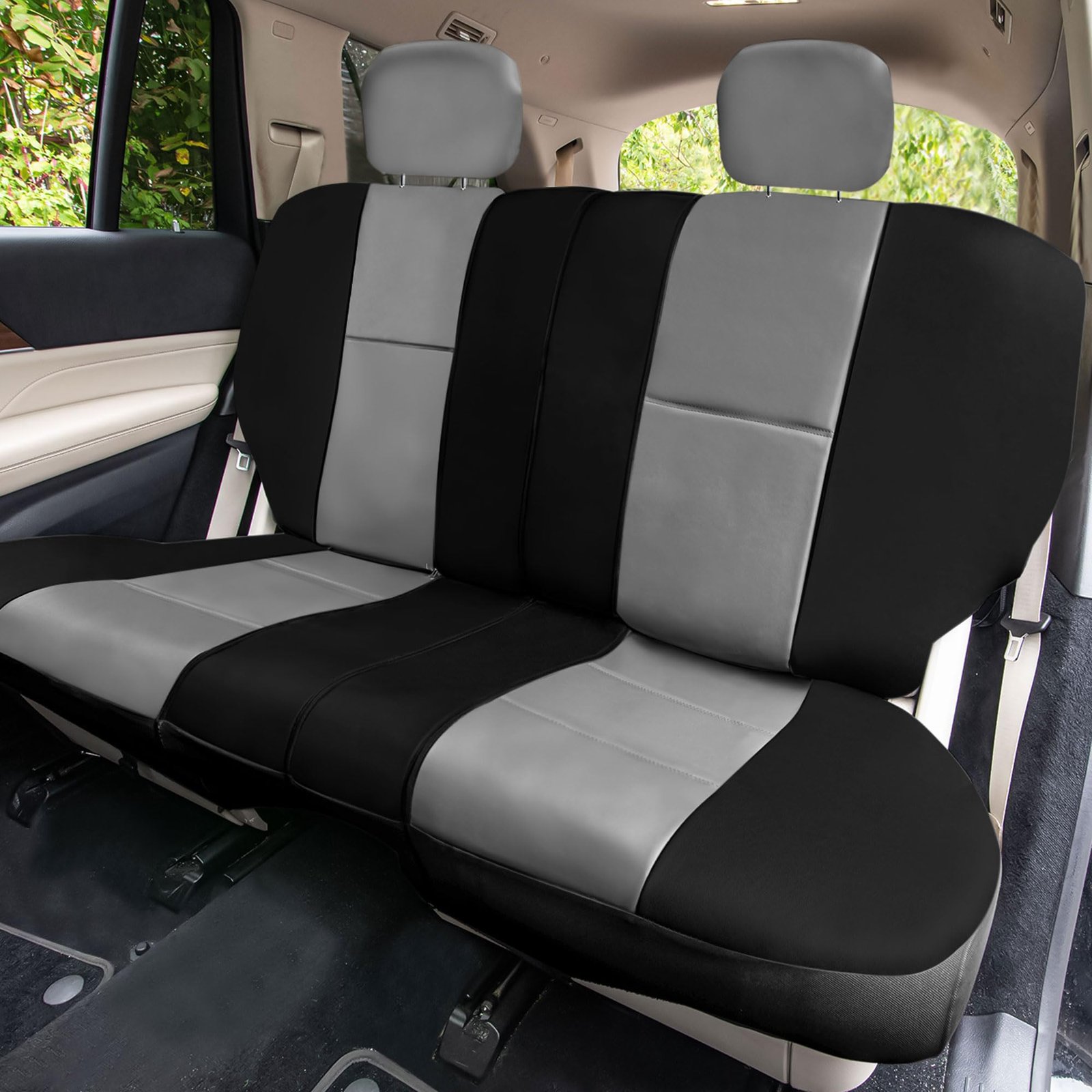 Universal Fit Seat Cover - Faux Leather (Gray/Black) (Full Set with 4 Headrest Covers) - Image 3