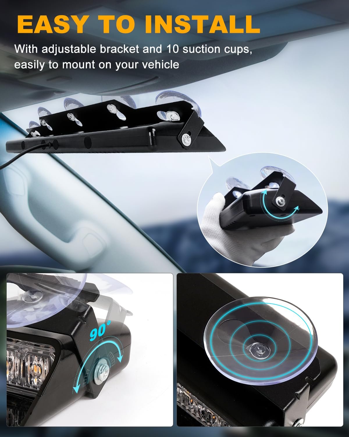 2x16.8 inch Dash Strobe Lights, 48 LED Visor Light Bars - Image 5