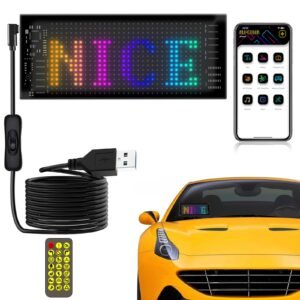 Flexible Programmable Car LED Interior Lights - Bluetooth App/Remote Control, USB 5V Car Custom Text Pattern LED Display Board Matrix Panel, 17 * 7cm