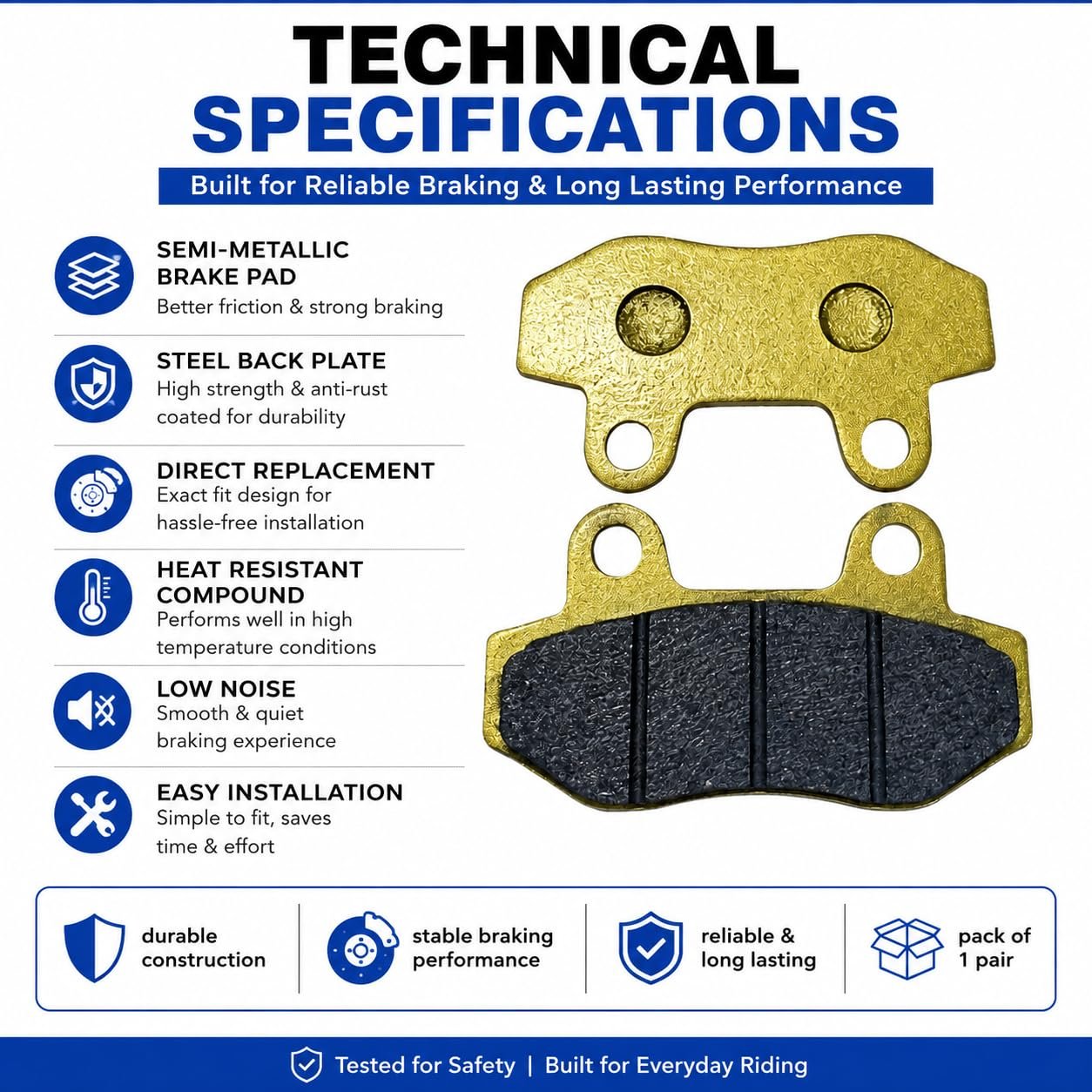 Electric Scooter Disc Brake Pad Set | Smooth & Reliable Braking, Easy Replacement & Long Service Life | Compatible with Okinawa, Hero Electric, PURE EV, Ampere, Komaki & More Electric Scooter Models - Image 2