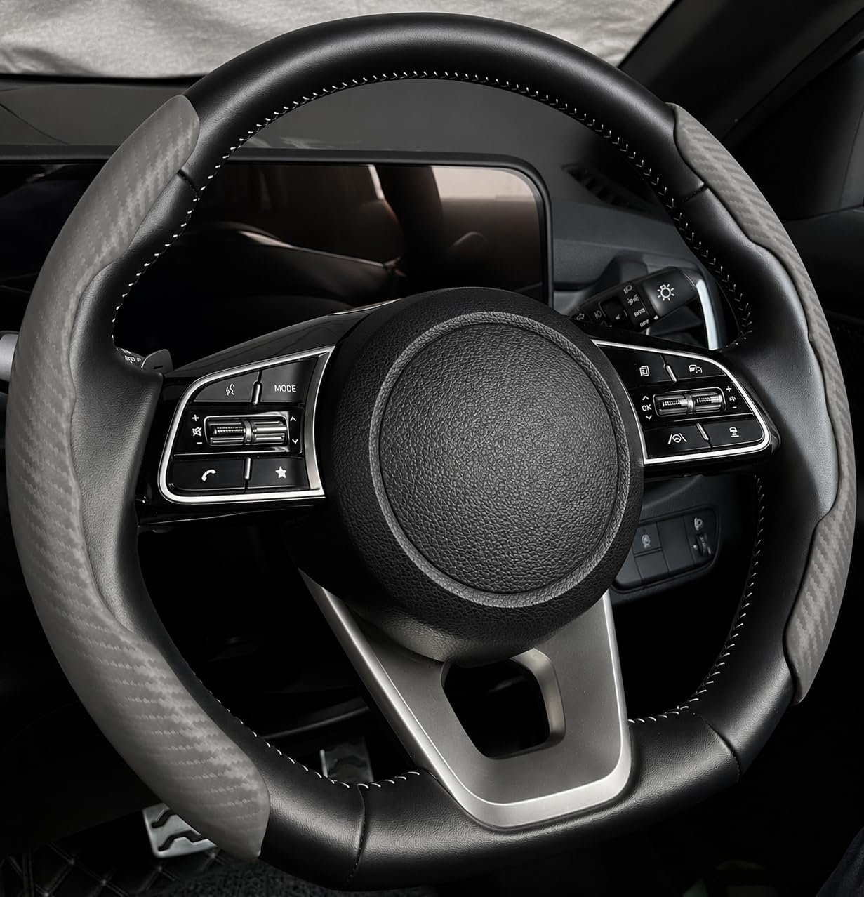 High Life Carbon Fiber Steering Wheel Grip Pads – Grey Color | Anti-Slip Textured Steering Wheel Cover Grip | Universal Fit for Cars | Premium Comfort & Control - Image 3
