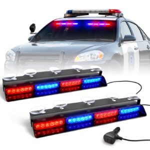 6Z4J Emergency Dash Strobe Lights: 2x16.8 Red Blue Safety Lights, 48 LED Flashing Warning Hazard Interior Windshield Visor Traffic Light Bar for Trucks, Construction Vehicles