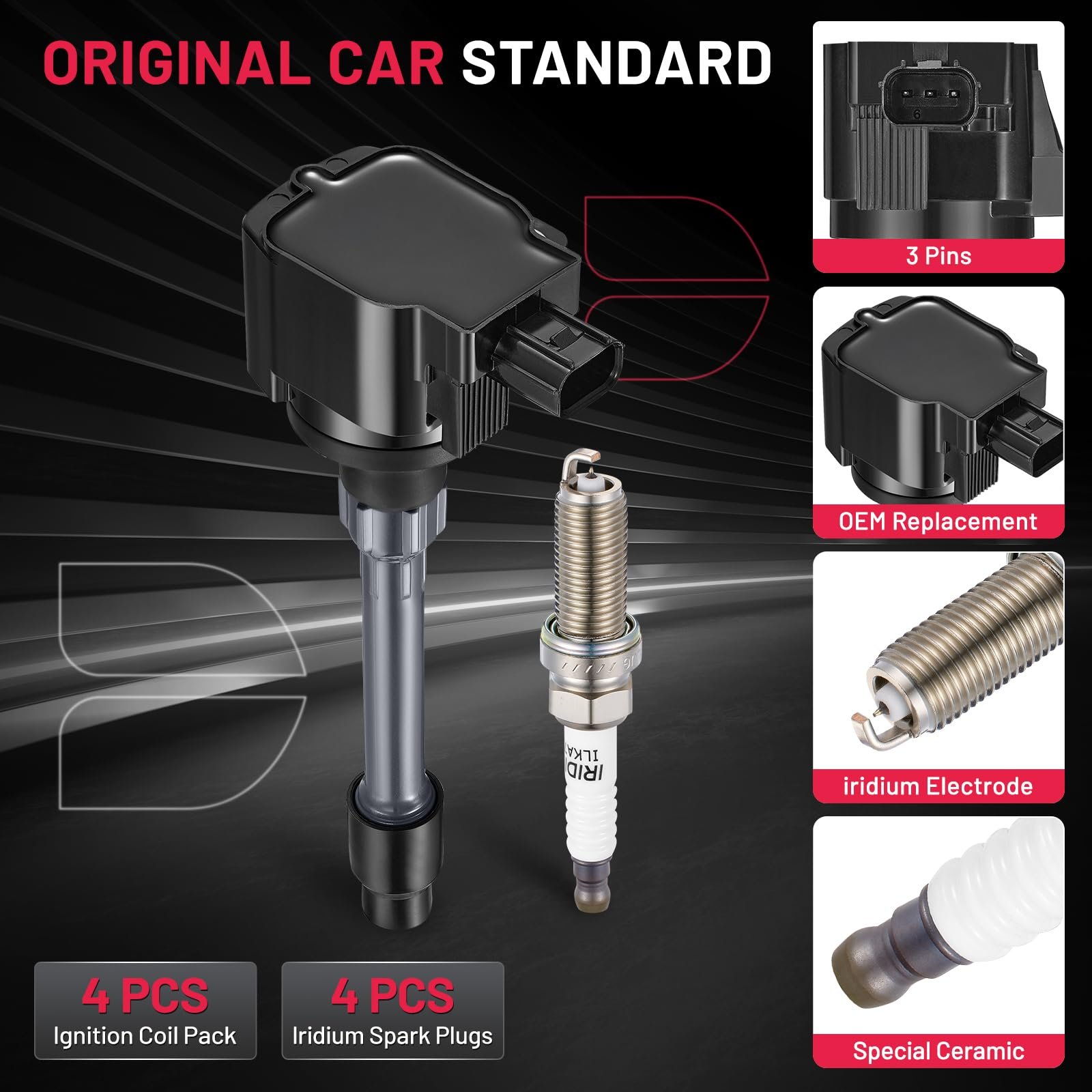 4 Ignition Coil Pack UF749 and 4 Iridium Spark Plug 93501 Compatible with Honda Civic Fit l4 1.5L 2.0L 2015 2016 2017 2018 2019 2020 Coil for CM11121A 305205RO013 305205RO003 LKAR7BIX-11S - Image 4