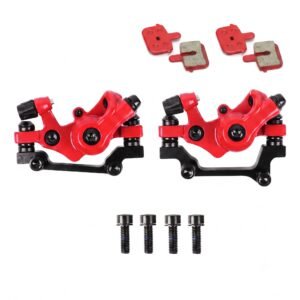 Universal Front & Rear Mechanical Disc Brake Set for Bicycle | Complete Brake Caliper Kit with Semi-Metallic Brake Pads | Compatible with MTB & Geared Cycles | Set of 2 (Red, Disc Calipers with Pads)