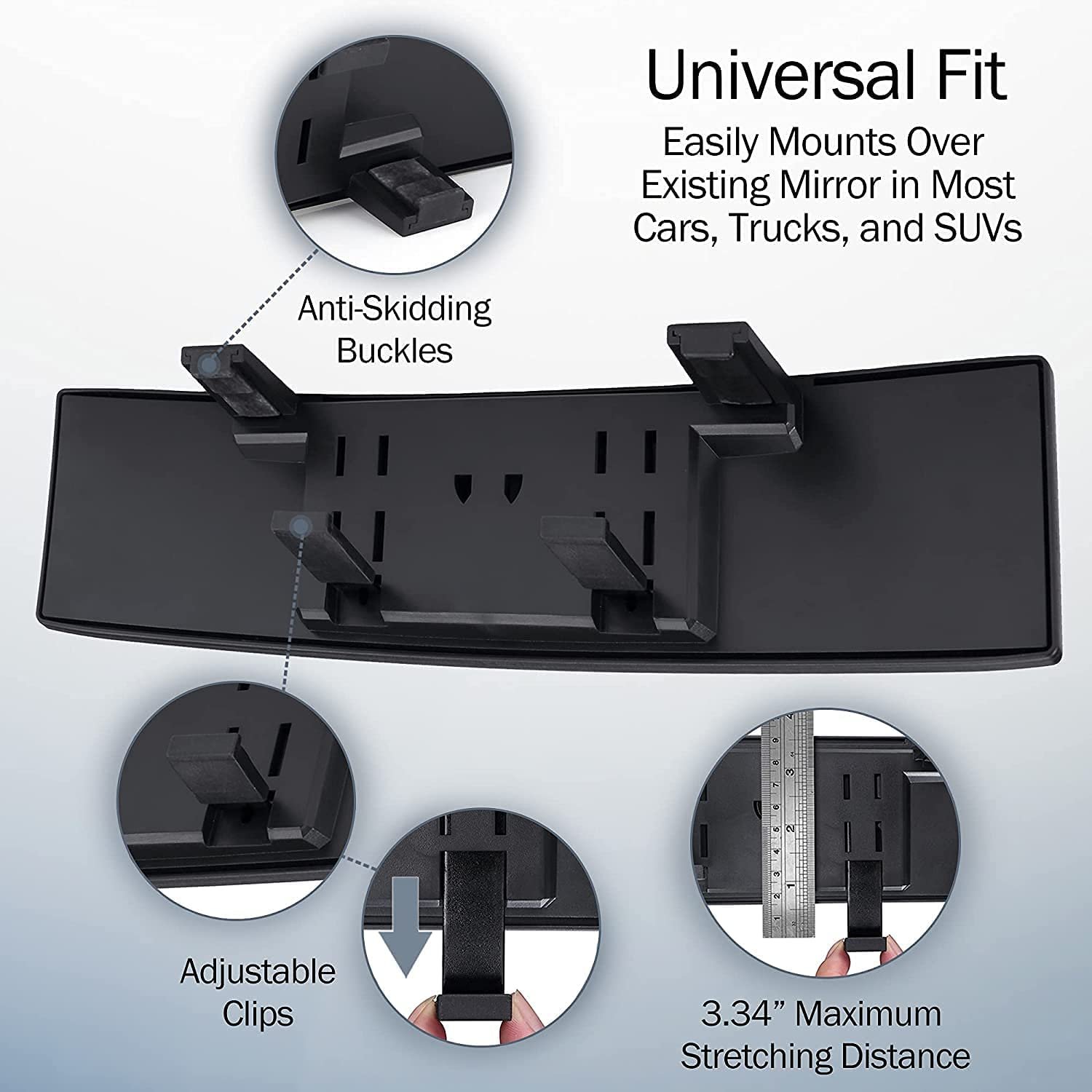 Dependable Direct Universal Interior Clip On Wide Angle Panoramic Rear View Mirror for use in Car, SUV, Truck (Clear Tint, 12 Inch) - Image 2