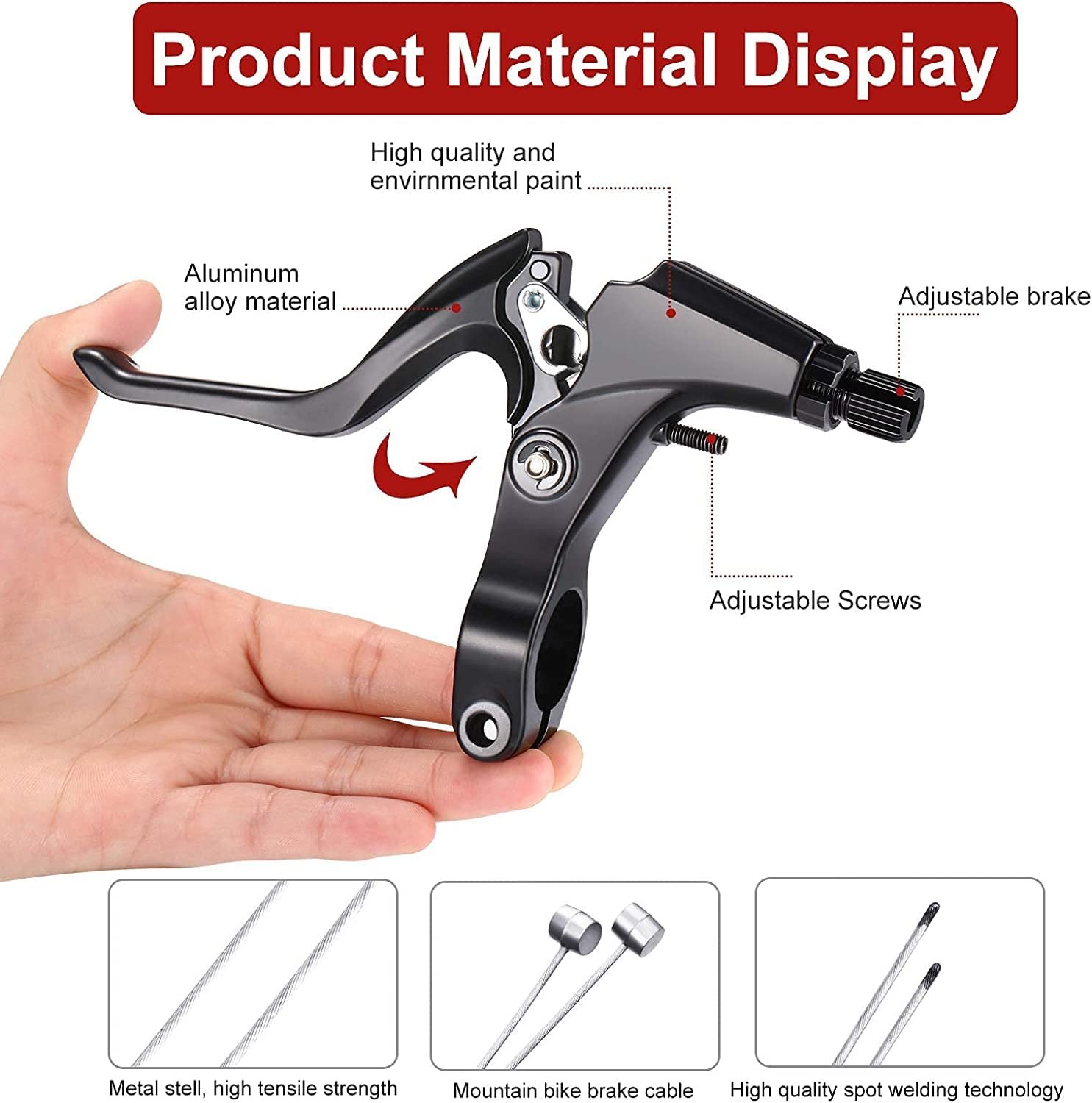 Complete Cycle Brake Set - Front and Rear V Breaks with Pads, Brake Lever, and Cables | Compitable with Hybrid, Racer and Mountain Bikes (Compete Brake Set) - Image 7