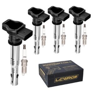 Set of 4 Ignition Coil Pack & Spark Plugs for Volkswagen VW Jetta Passat Tiguan Beetle GTI CC EOS Audi A3 A4 A5 A6 2.0 L4 Replaces UF575