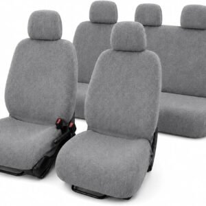 Grey Terry Cloth Car Seat Covers Full Set with Headrests