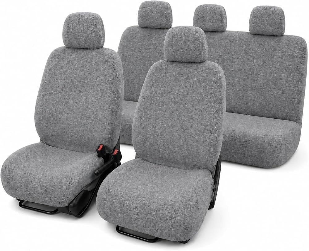 Grey Terry Cloth Car Seat Covers Full Set with Headrests