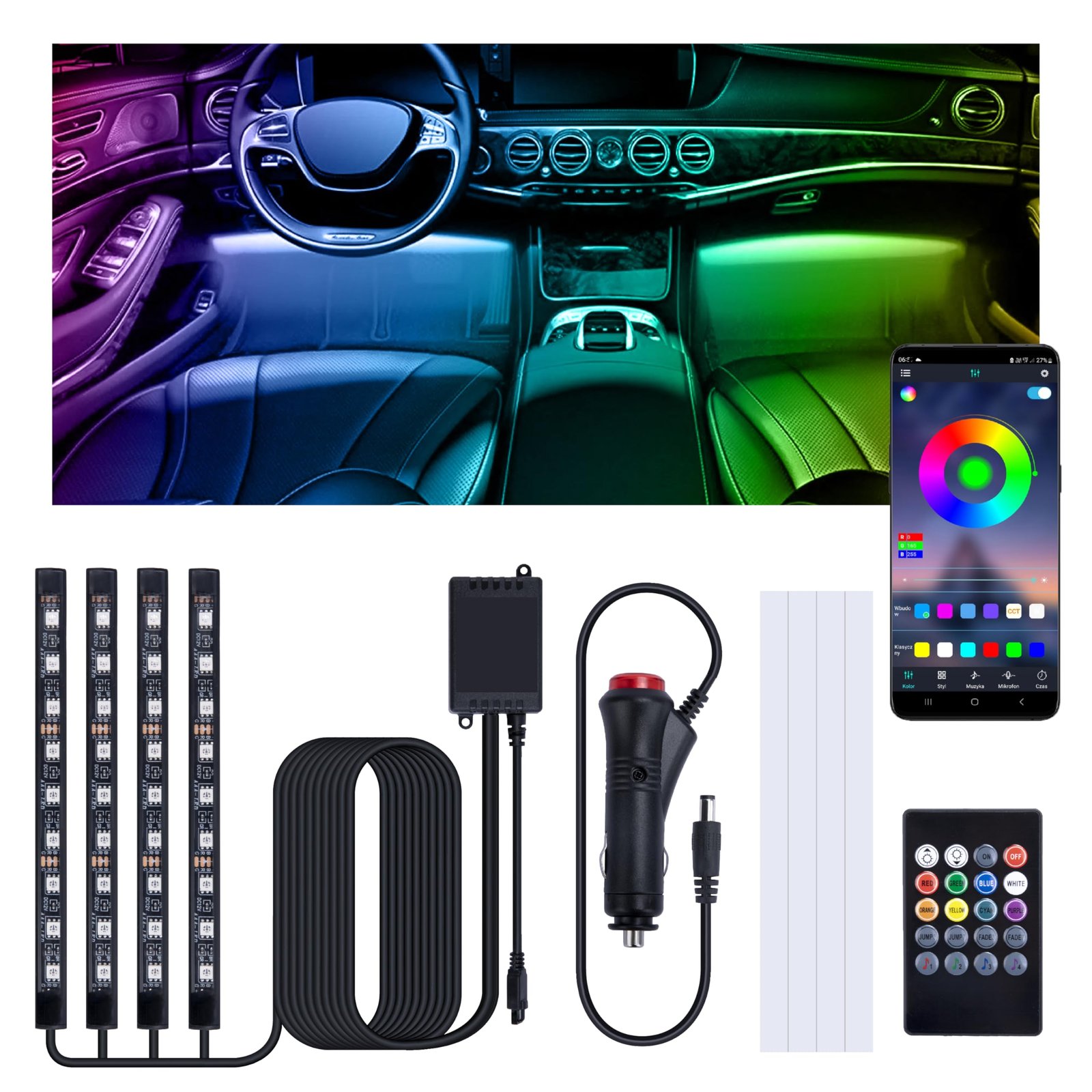 Car Led Lights Interior, Interior Car Lights with Cigarette Lighter Adapter