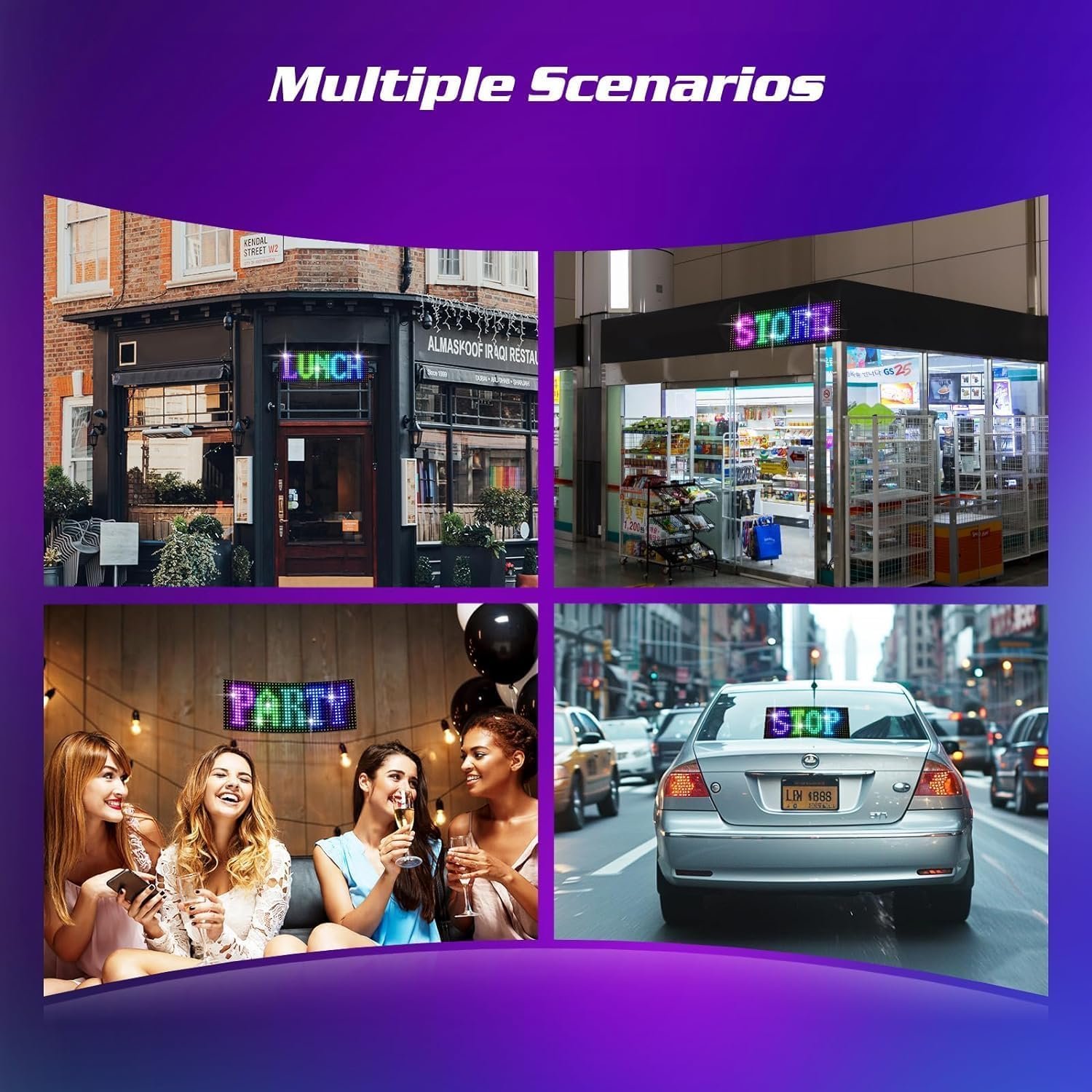 14''x4'' Pre-Made Animations & Customizable Text Led Sticker Car Window, Bluetooth APP Control Scrolling, Custom, Flexible Led Matrix Panel for Car Store Hotel (Size - 35 * 10 cm) (14 x 4 inch) - Image 3